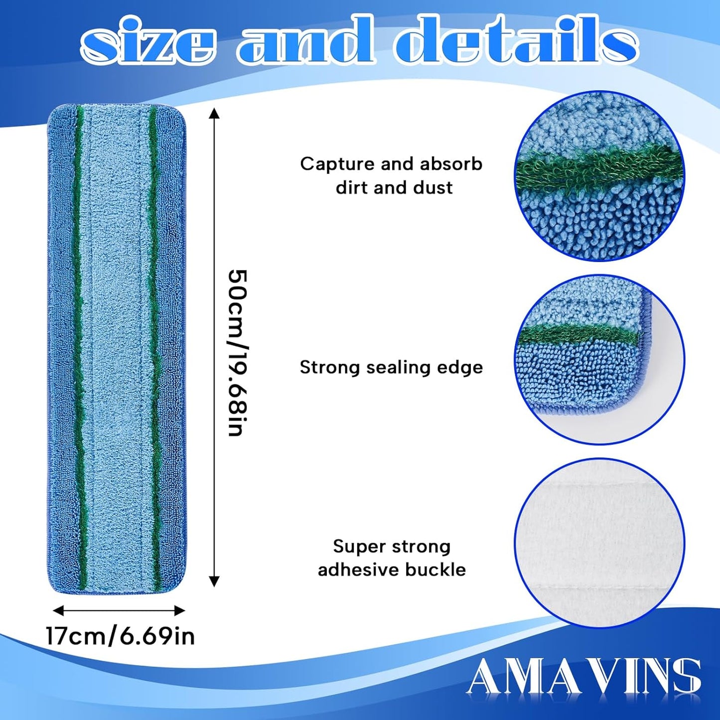 3 Pack Microfiber Reusable Mop Pads, Wet/Dry Floor Cleaning Refill Mop Pads, Spray Mop Hard Wood Floor Mop Pads Refills, Machine Washable Power Mop Pads Replacement