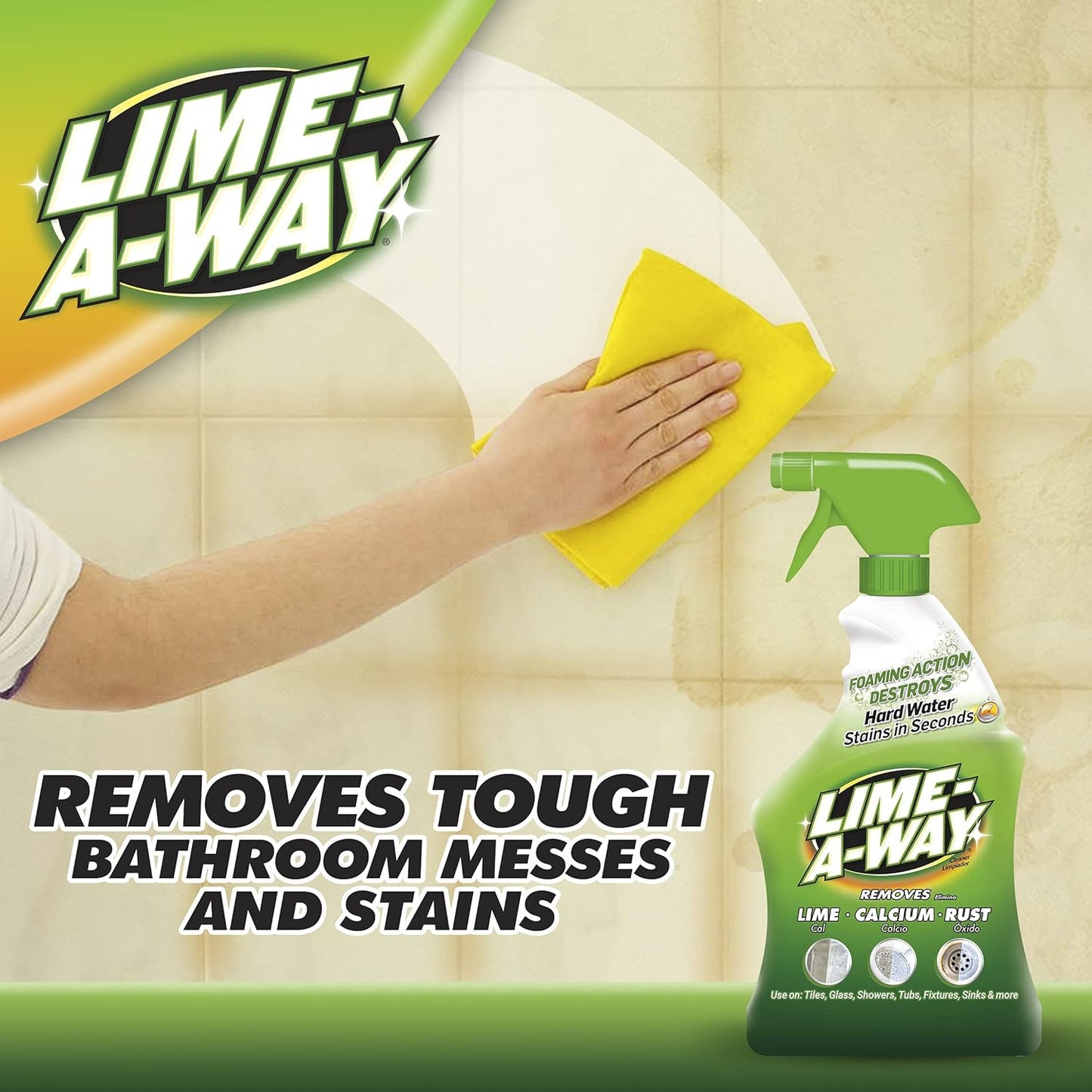 Lime-A-Way Hard Water Stain Remover Spray, Removes Lime, Calcium & Rust in Seconds, Bathroom Cleaner, 22 fl oz