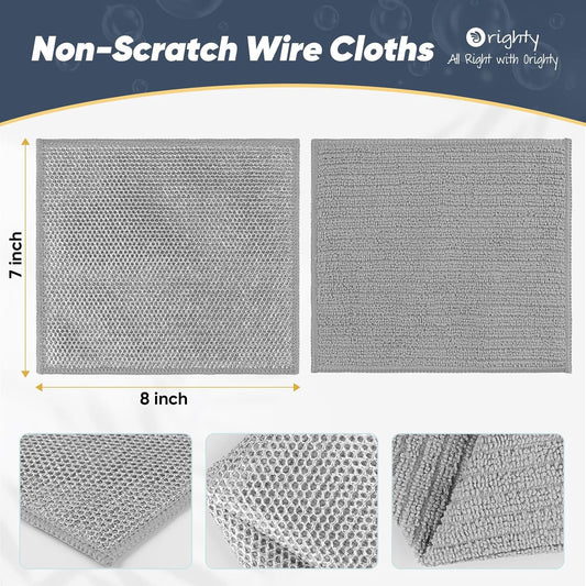 Orighty 12 Pcs Multipurpose Wire Dishwashing Rag, Non-Scratch Wire Dish Cleaning Cloths for Wet and Dry, Reusable Steel Scrubber for Kitchen, Powerful Dishcloth Rag for Cookware, Dish, Stove-7"x8"