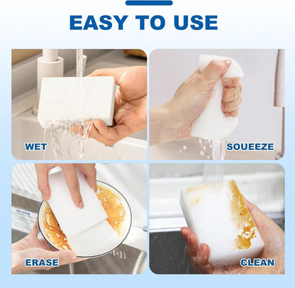 50-Pack Extra-Thick Melamine Sponges – 3.94" × 2.76" × 1.18" Durable Kitchen & Bathroom Cleaning Pads – Powerful, Non-Scratch, Water-Activated Magic Sponge