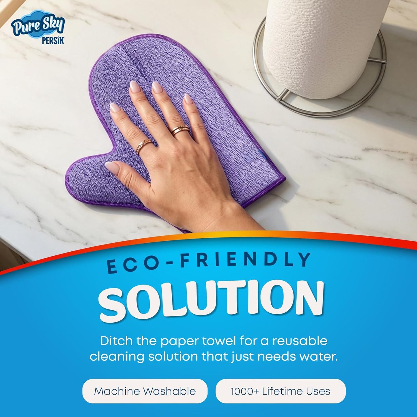 persik Pure-Sky Microfiber Glove Dusting Mitt - Ultra Microfiber Cleaning Cloth Glove - JUST ADD Water No Detergents Needed - Use for Cleaning Furniture, Home