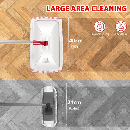 MASTERTOP Microfibre Flat Mop, Extended Wet Dry Large Floor Mop with 5 Reusable Pads & Telescopic Handle, Dust Mops for Laminate Wooden Hard Floor Vinyl Tile Floors Cleaning - Send 1 Cleaning Scraper