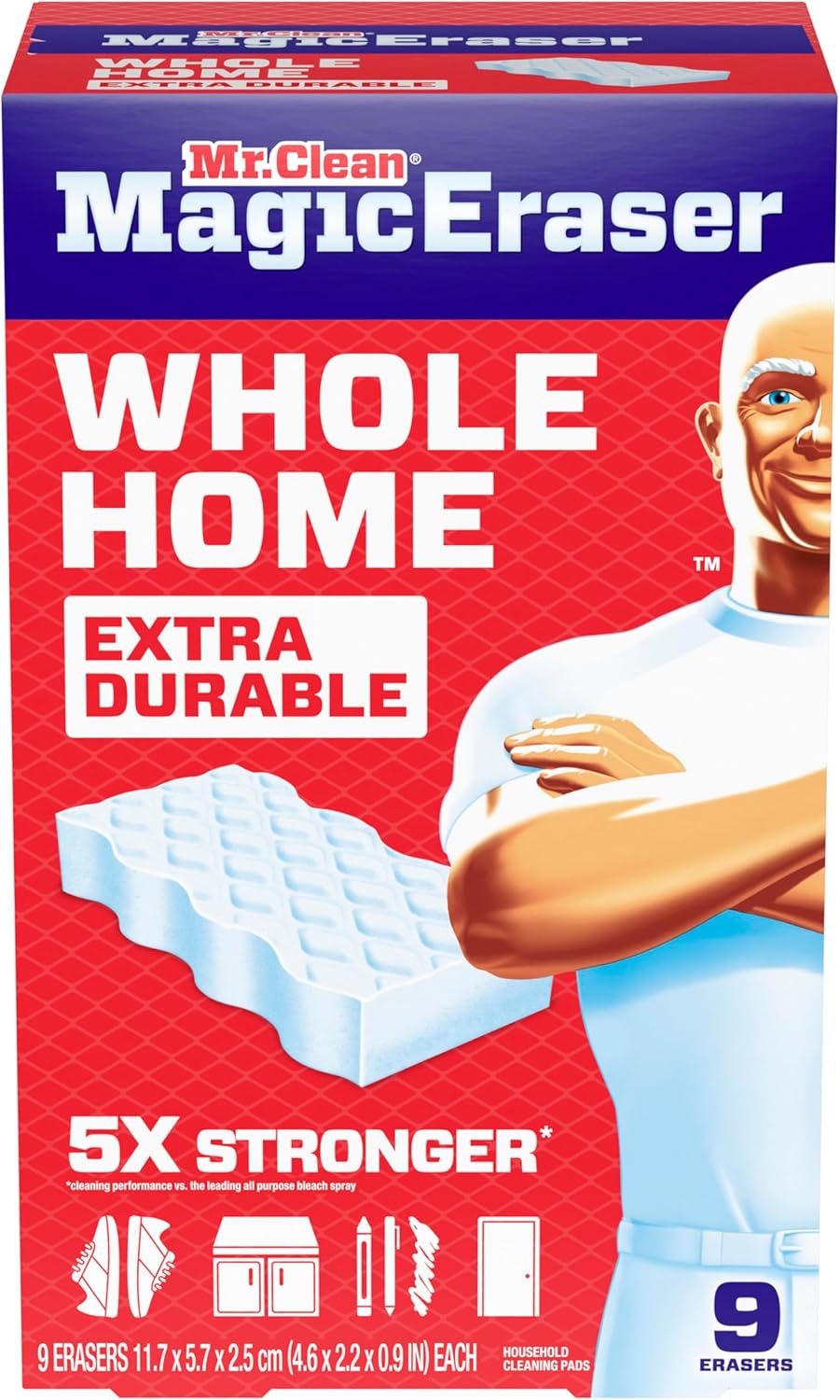 Mr. Clean Magic Eraser Sponge, All Purpose Cleaner, Cleaning Scrubber, Wall, Sneaker, Kitchen, Bathroom, Shower Cleaner, Cleaning Supplies, Melamine Sponge, Cleaning Pads, Extra Durable, 10ct