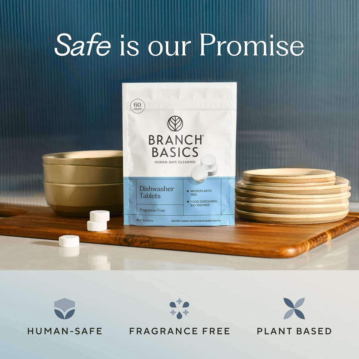 Branch Basics Dishwasher Tablets – 60 Ct | Plastic-Free, Fragrance-Free, Human-Safe | Delivers a Powerful Clean Without Harsh Chemicals