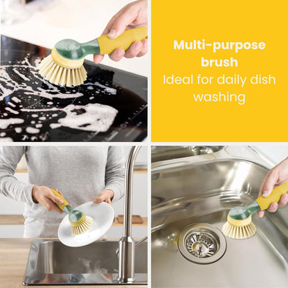 Vigar Rengo Soap Dispensing Dish Brush, Dish Brush with Soap Dispenser for Pot Scrubber, Dishes, Sink Cleaner, and Kitchen Essentials, Black