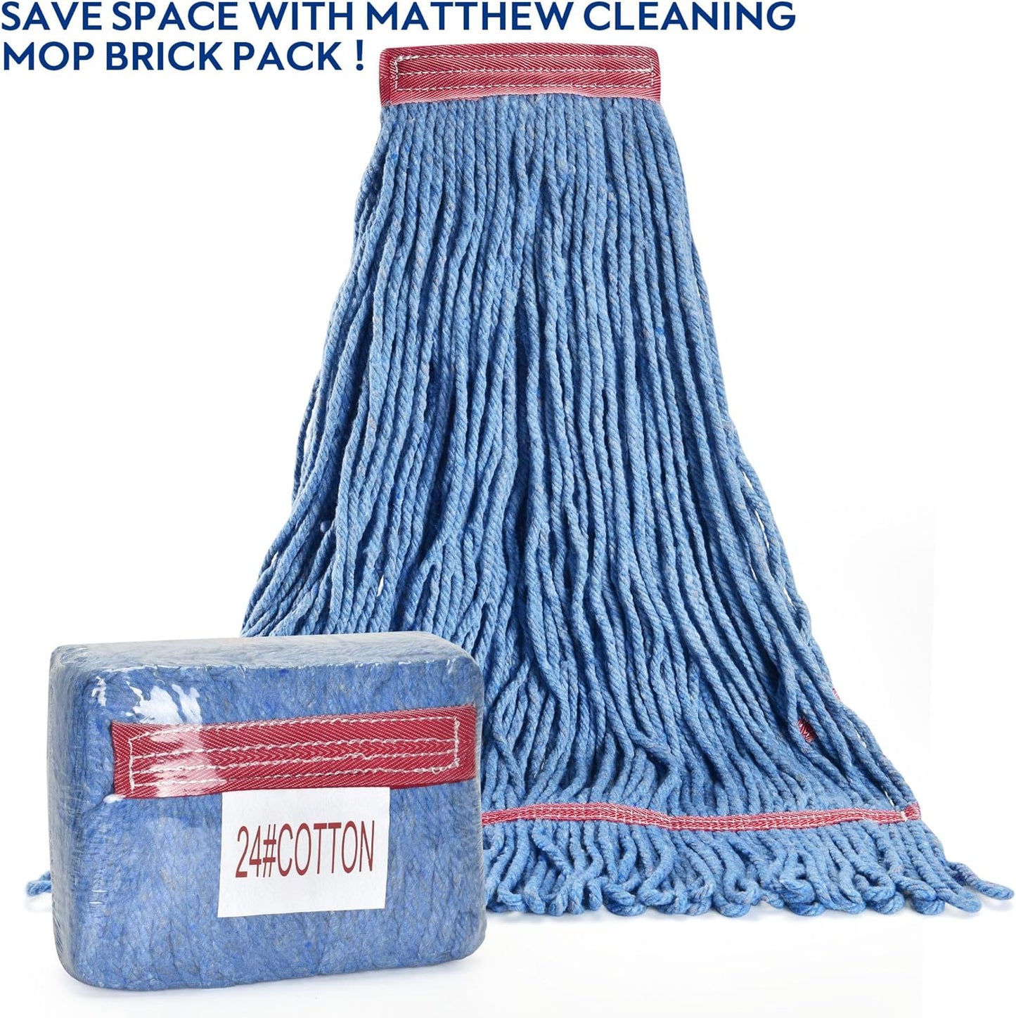 Matthew Cleaning Heavy Duty Mop Head Commercial Replacement for General and Floor Cleaning , Wet Industrial Blue Cotton Looped End String Head Refill (Pack of 6) Blue