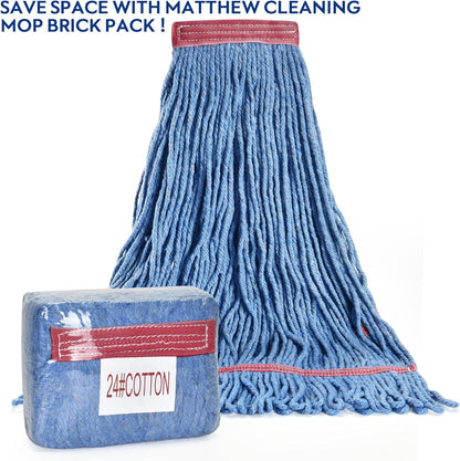Matthew Cleaning Heavy Duty Mop Head Commercial Replacement for General and Floor Cleaning , Wet Industrial Blue Cotton Looped End String Head Refill (Pack of 6) Blue
