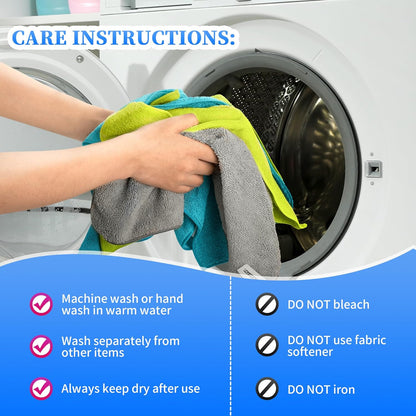 FIXSMITH Microfiber Cleaning Cloth - Pack of 8, Size: 12 x 16 in, Multi-Functional Cleaning Towels, Highly Absorbent Cleaning Rags, Lint-Free, Streak-Free Cleaning Cloths for Car Kitchen Home
