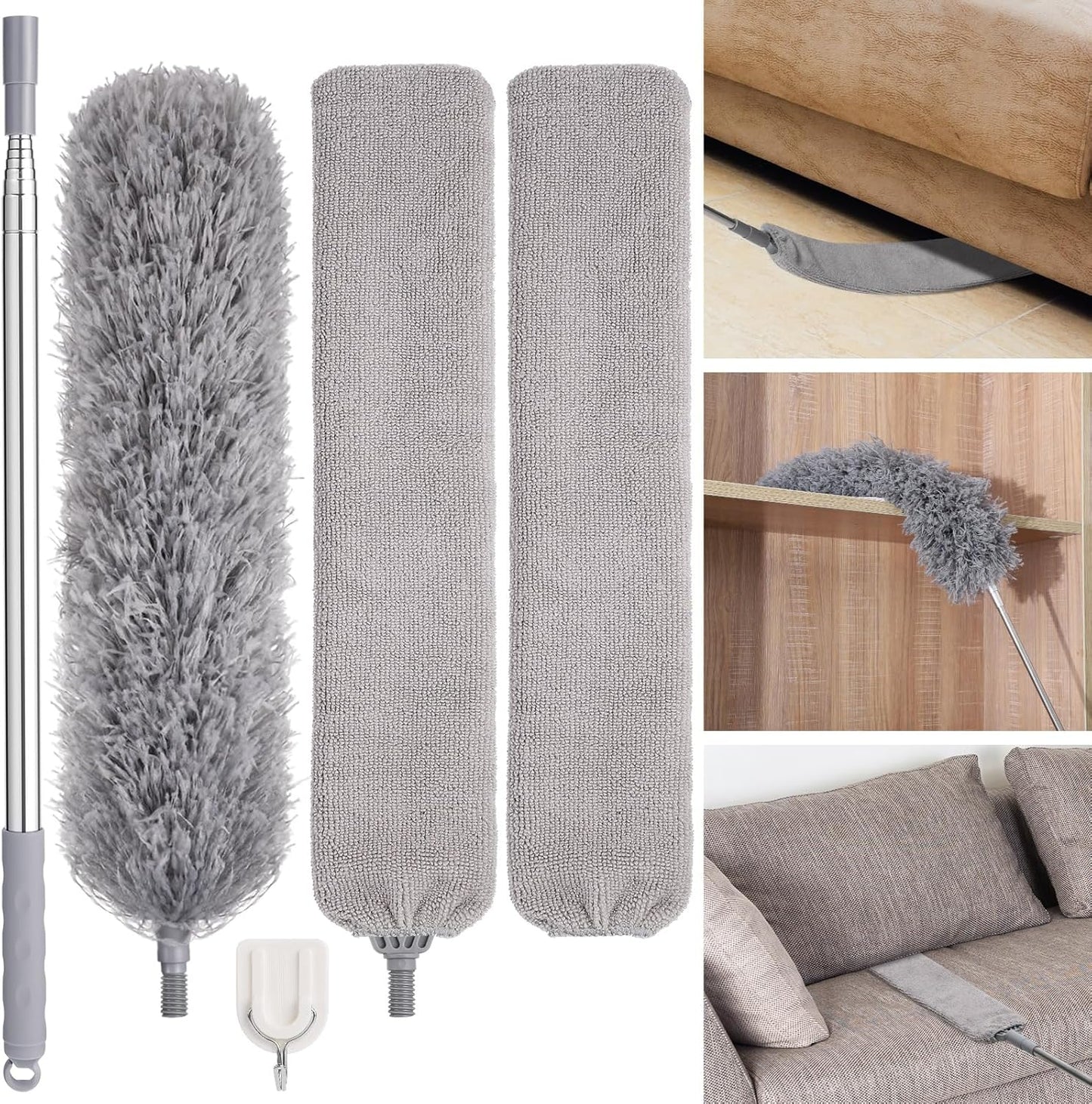 9PCS Dusters for Cleaning,Extendable Microfiber Duster with Extension Pole Up to 100'',Bendable Washable and Reusable Dusters Kit for Ceiling Fans, High Ceilings,Blinds,Furniture and Cars