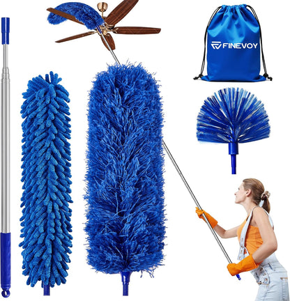 Dusters 6-in-1 Kit, Duster with Extension Pole 100 Inches, Dusters for Cleaning, Cobweb Duster, Microfiber Feather Gap Duster Cleaner for Fans, Blinds, Cars and Furniture