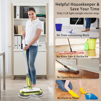 VMAI Cordless Electric Mop with Water Spray & Detachable Battery, Rechargeable Floor Spin Mop & Scrubber with LED Headlights, Washable Pads, Lightweight for Hardwood Tile Marble Floor Cleaning