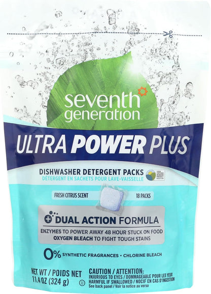 Seventh Generation Power Plus Dishwasher Detergent Packs Fresh Citrus scent Pack of 2 for sparkling dishes Dishwasher tabs 40 count