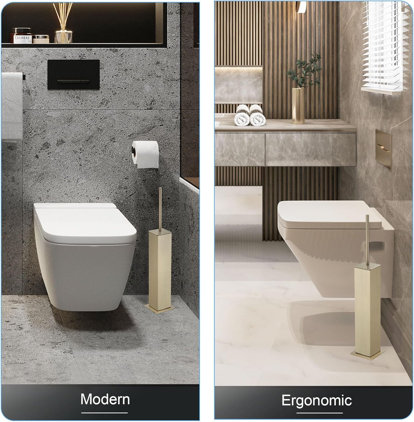 BVL Toilet Brush and Holder Set Brushed Nickel Stainless Steel 304 Square Freestanding Toilet Brush for Bathroom