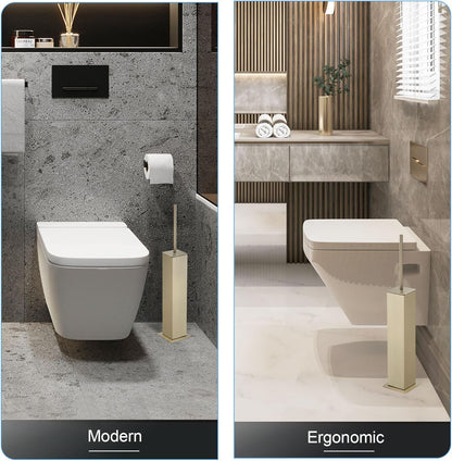 BVL Toilet Brush and Holder Set Brushed Nickel Stainless Steel 304 Square Freestanding Toilet Brush for Bathroom