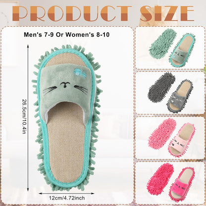 Wesiti 4 Pairs Washable Mop Slippers Microfiber Funny Mop Shoes Floor Cleaning Slippers for Women Home Floor