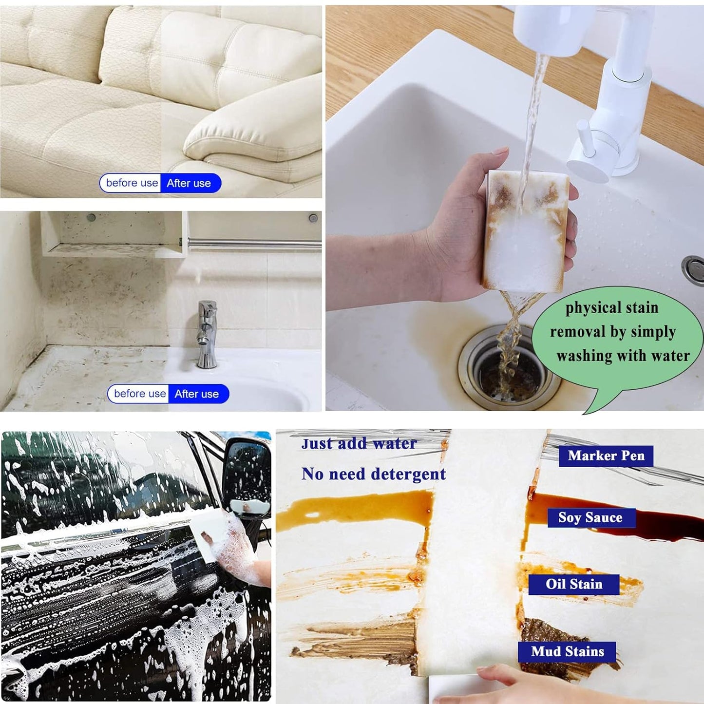 Magic Erasers Sponge, 100 Pack Extra Premium Melamine Sponge Foam Cleaning Pads in Bulk, Non-Scratch Scrub Sponge, Household Cleaning Kitchen Dish Sponges (White)