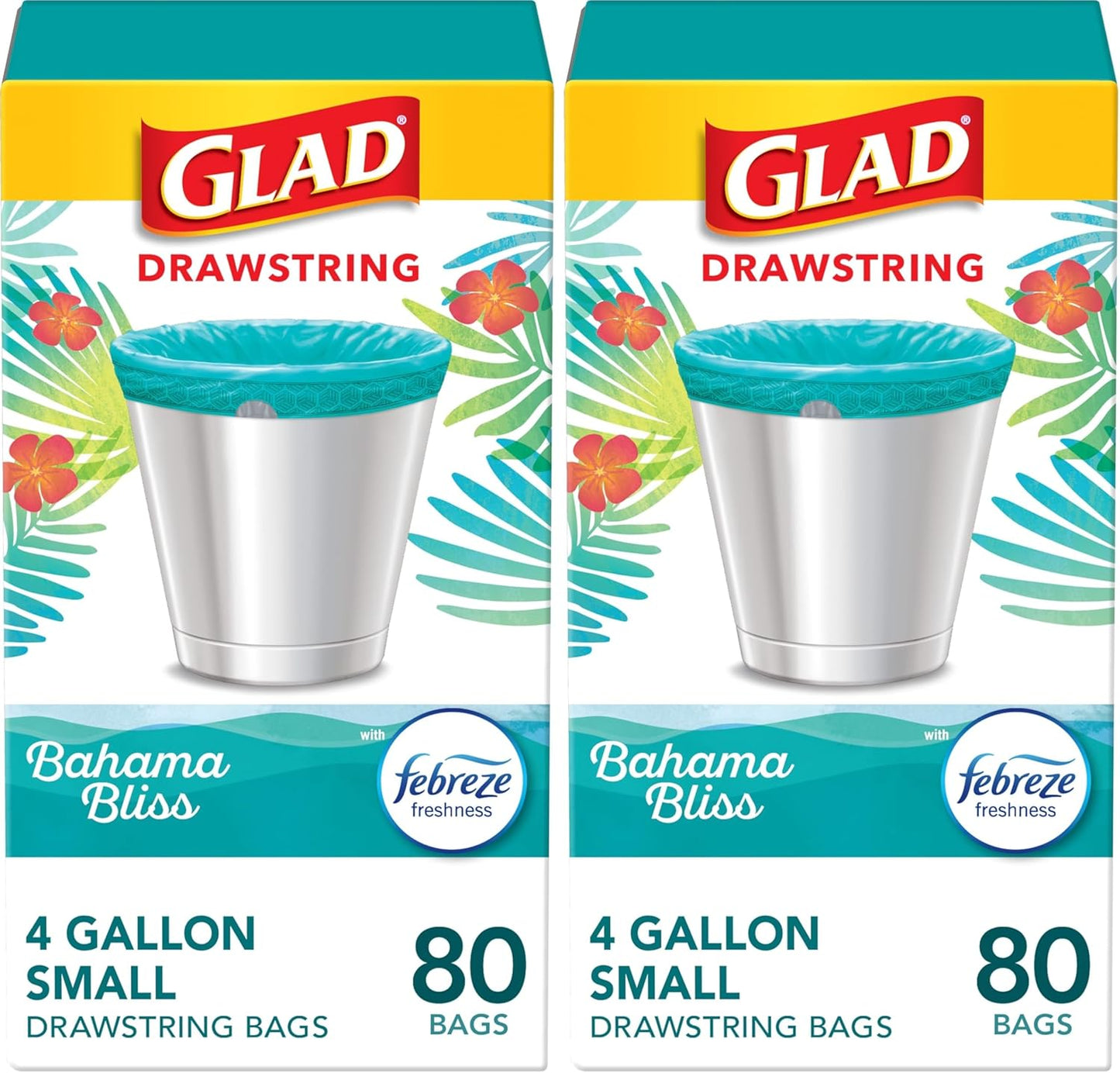 Glad Small Trash Bags 4 Gallon, Febreze Sweet Citron & Lime Garbage Bags, Odor Resistant with Drawstring, 80 Count