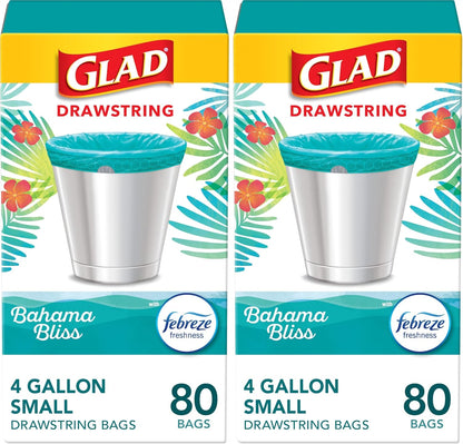 Glad Small Trash Bags 4 Gallon, Febreze Sweet Citron & Lime Garbage Bags, Odor Resistant with Drawstring, 80 Count