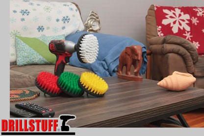 Drill Brush Attachment Power Scrubber Brush Set - 4in 4 Piece Soft, Medium and Stiff Power Scrubbing Brushes Drill Attachment – Spin Brushes for Cleaning Showers, Tubs, Bathroom, Tile, Grout, Carpet