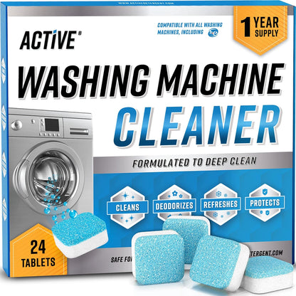 ACTIVE Washing Machine And Dishwasher Cleaning Tablets Bundle - Includes 12 Month Supply Dishwasher Cleaner Deodorizer & Washing Machine Descaler Deep Cleaning Tablets - 48 Tablet Set