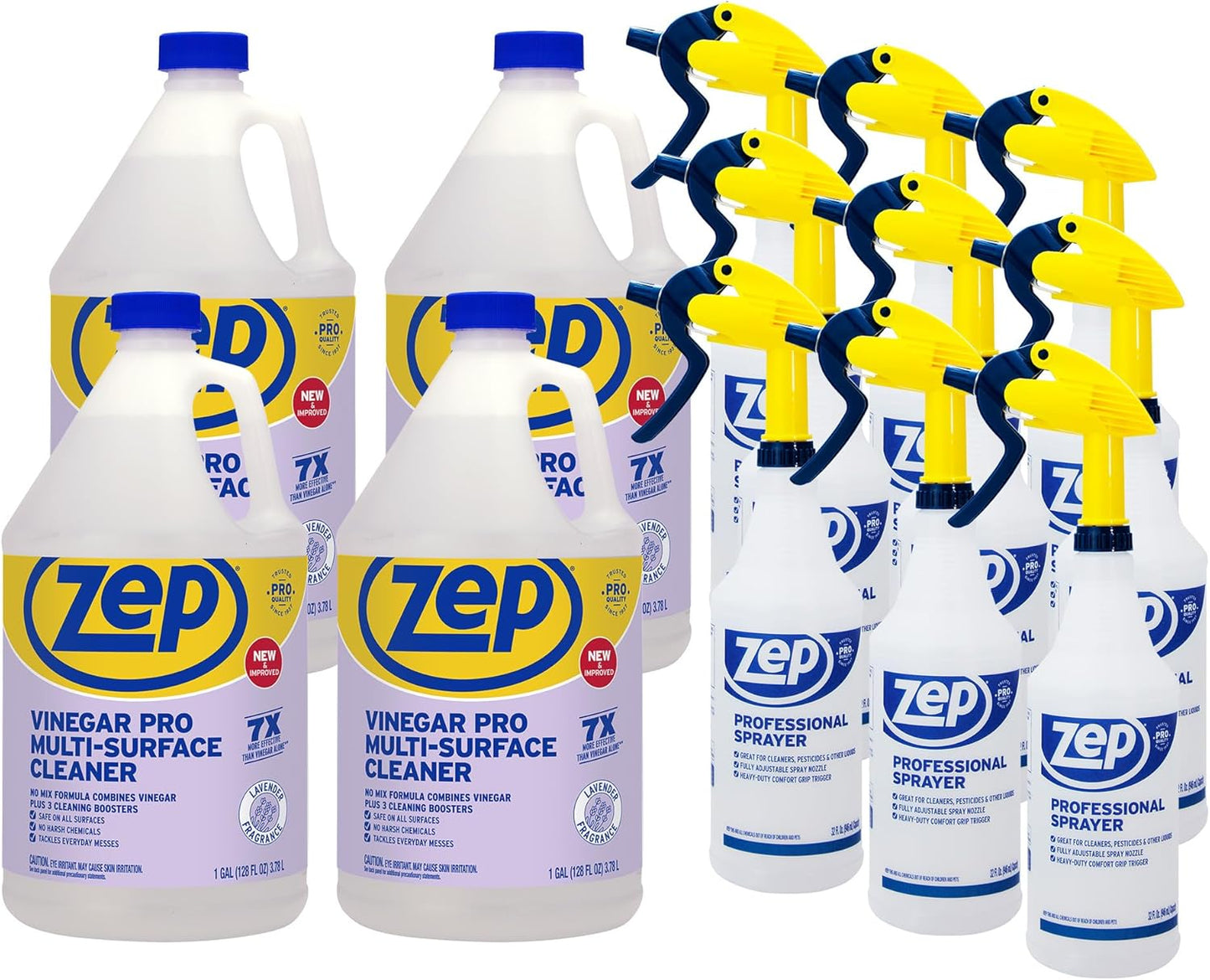 Zep Vinegar Pro Multi-Surface Cleaner (Case of 4) & Professional Sprayer Bottle (Case of 9) - R48410 & HDPRO9 - No-Rinse Professional Grade Formula with Fresh and Clean Scent