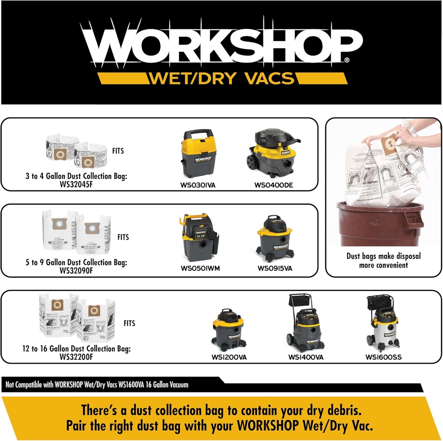 WORKSHOP Wet/Dry Vacs Shop Vacuum Accessories WS25001A Dusting Brush Attachment for Wet Dry Vacuum Cleaners, Fits 2-1/2-inch Extension Wands and Hoses