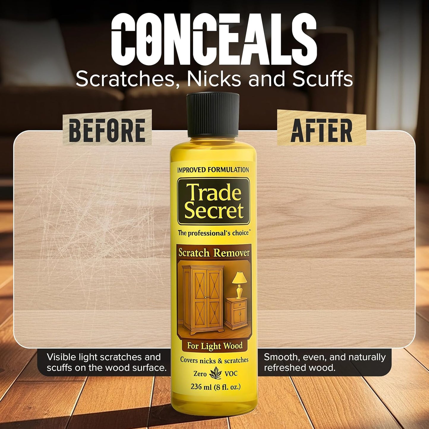 Trade Secret Scratch Concealer for Real Wood Furniture & Floors – Restores Dark Wood Scratch, Covers Nicks, Scuffs & Dogs, Cats Scratches, Marks, Minor Defects