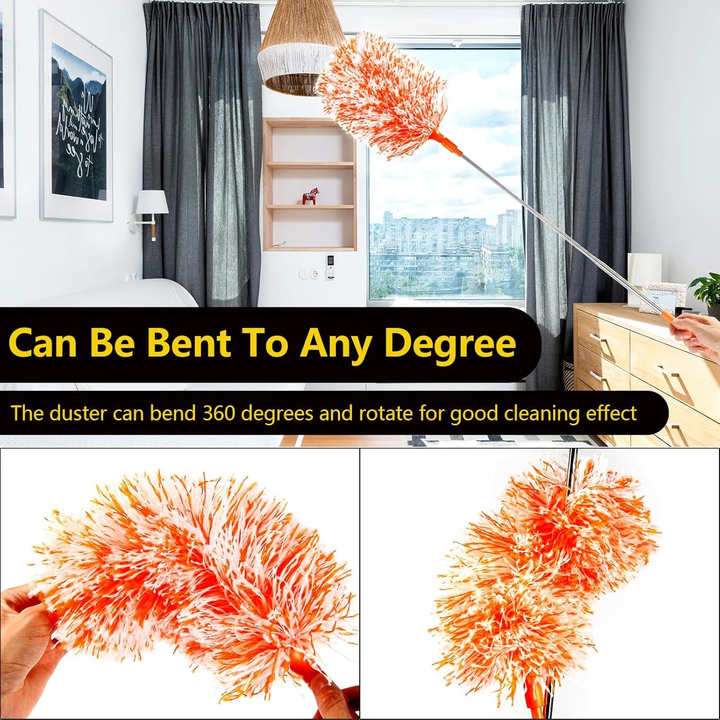 20-49inches Extendable Microfiber Feather Duster with 10pcs Replaceable Heads, Extra Long Bendable Duster for Cleaning, Electrostatic Dust Remove for Furniture, Ceiling, Window,etc (Navy Blue)