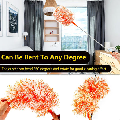 20-49inches Extendable Microfiber Feather Duster with 10pcs Replaceable Heads, Extra Long Bendable Duster for Cleaning, Electrostatic Dust Remove for Furniture, Ceiling, Window,etc (Navy Blue)