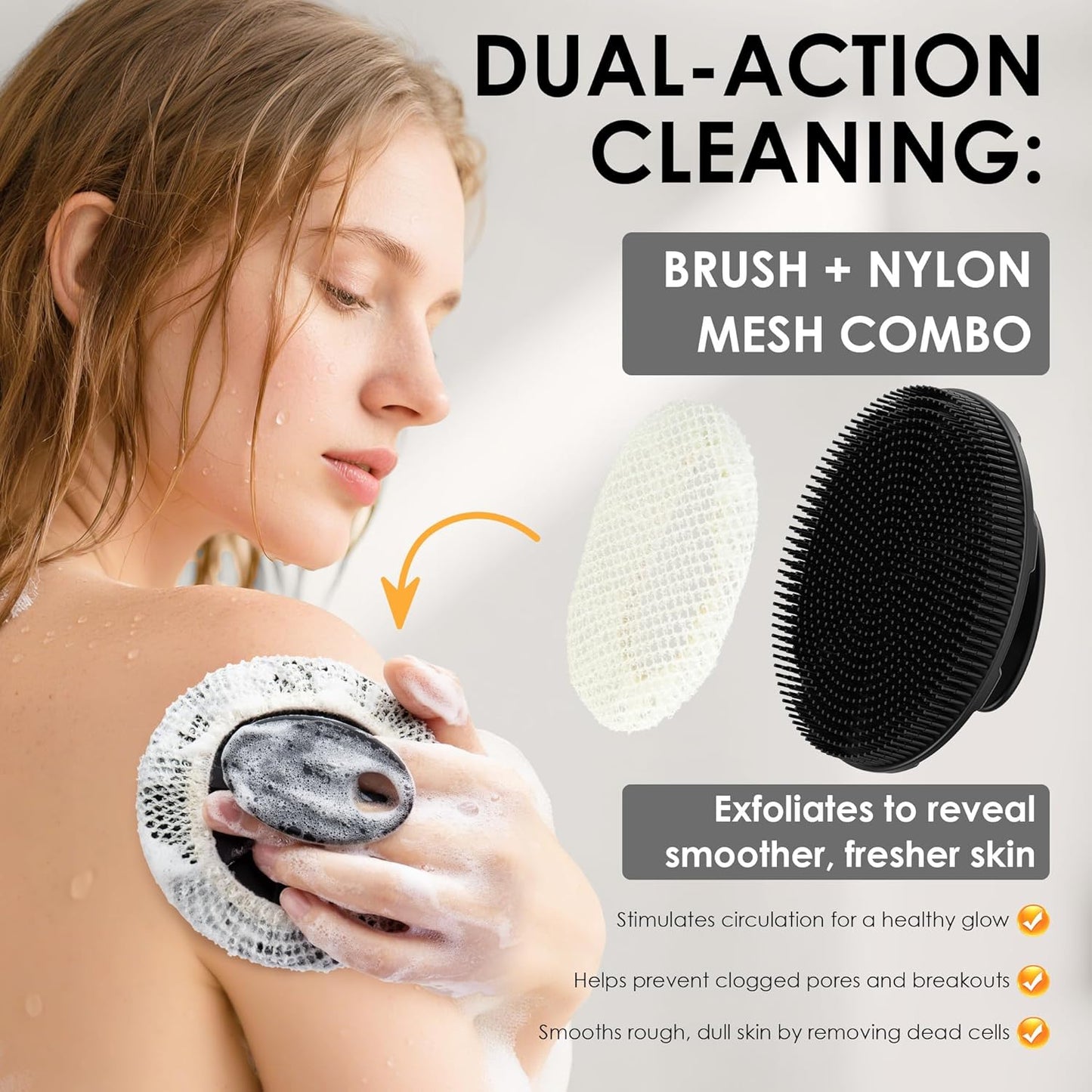 INNERNEED Food-Grade Soft Silicone Body Scrubber Shower Brush Handheld Cleansing Skin Brush, Gentle Exfoliating and Lather Well (Black)