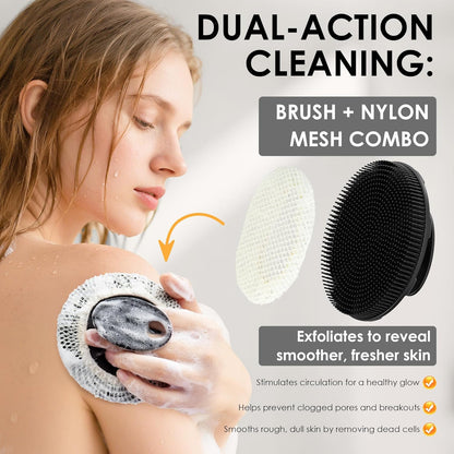 INNERNEED Food-Grade Soft Silicone Body Scrubber Shower Brush Handheld Cleansing Skin Brush, Gentle Exfoliating and Lather Well (Black)