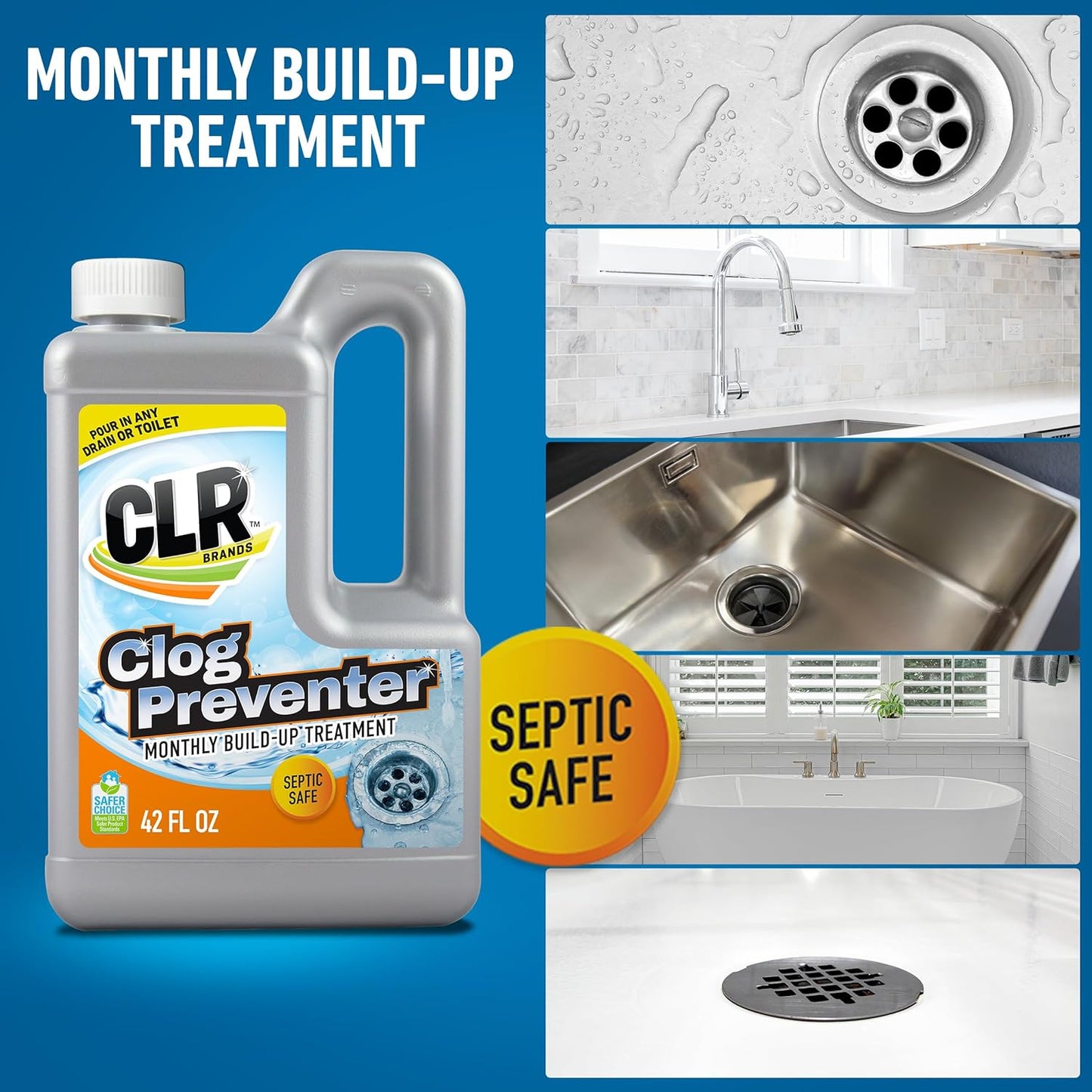 CLR Clear Pipes & Drains Clog Remover and Cleaner, For Shower, Sink, Toilet, Garbage Disposal, 42 Ounce Bottle