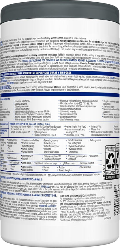 Clorox Healthcare VersaSure Cleaner Disinfectant Wipes, 6" x 5", 150 Count Canister, Pack of 6 (Package May Vary)