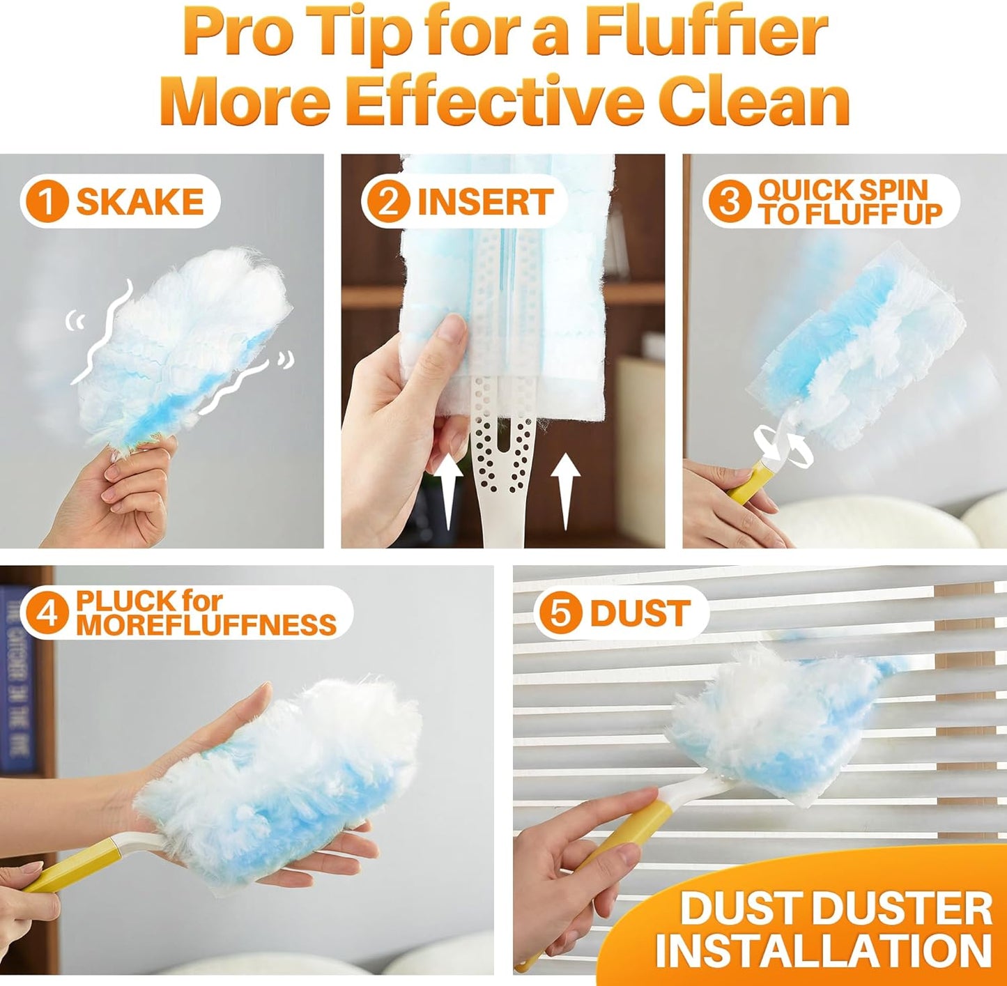 JOYMOOP Scented Telescopic Duster kit, 3FT Extendable Handle (Yellow) + 24 Yellow Refills for Swiffer Feather Duster,Easy Cleaning for Ceilings, Ceiling Fans, Blinds, Vents & Shelves