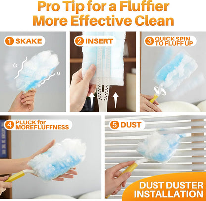 JOYMOOP Scented Telescopic Duster kit, 3FT Extendable Handle (Yellow) + 24 Yellow Refills for Swiffer Feather Duster,Easy Cleaning for Ceilings, Ceiling Fans, Blinds, Vents & Shelves