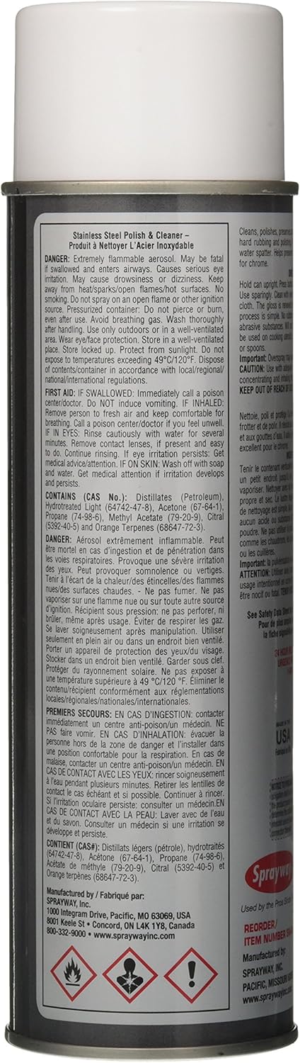 Sprayway SW841R Oil-based Stainless Steel Cleaner and Polish, Protects and Preserves, Resists Streaks and Finger prints, 15 Oz.