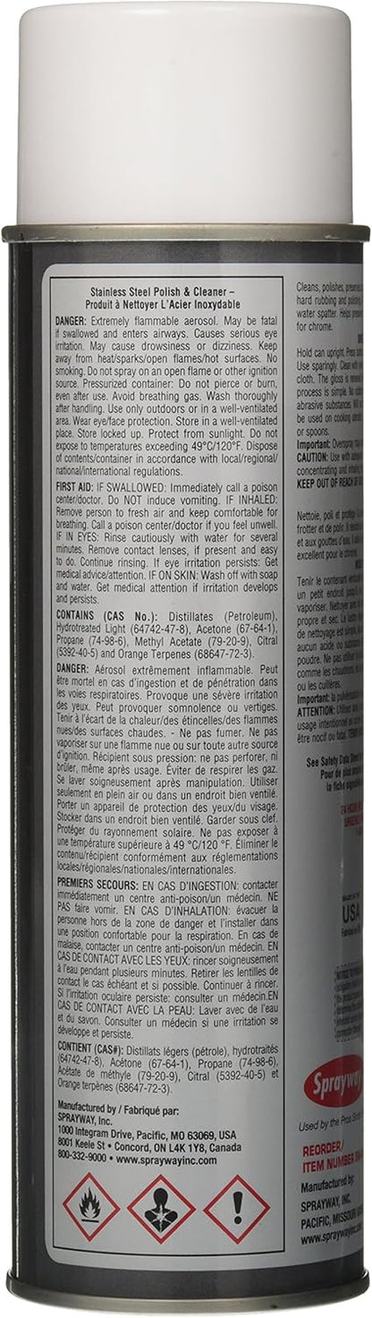 Sprayway SW841R Oil-based Stainless Steel Cleaner and Polish, Protects and Preserves, Resists Streaks and Finger prints, 15 Oz.