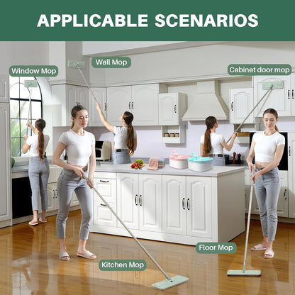 JOYMOOP Flat Mops, Microfiber Mop for Floor Cleaning and Wall Cleaner, 50" Mop Handle with Flexible 13" Flat Head with a Microfiber Mop Pad - White