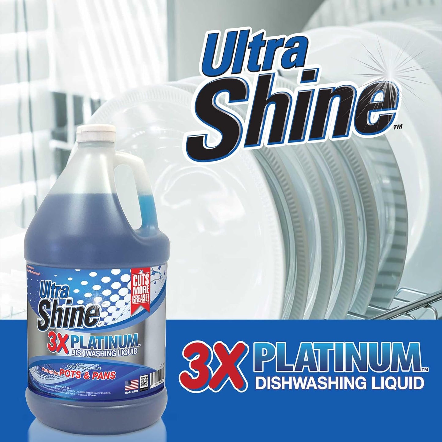 Ultra Shine 3X Platinum Bulk Dishwashing Liquid, Powerful Grease Remover, 5-Gallon - Concentrated Dish Cleaner Soap for Commercial Kitchens, Restaurants & Home Cleaning, Gentle on Hands & Skin