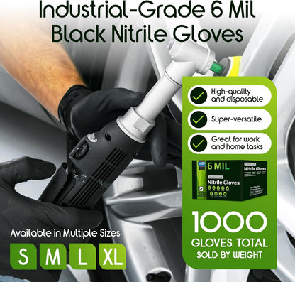Inspire Black Nitrile Gloves HEAVY DUTY 6 Mil Nitrile Chemical Resistant Medical Cooking Cleaning Disposable Black Gloves