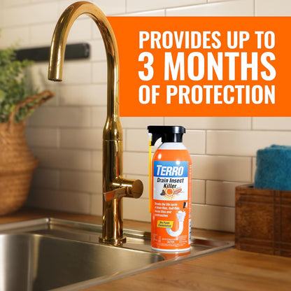 TERRO T590 Drain Insect Killer Foam 1-Pack - Indoor Infestation Treatment for Cockroaches, Drain Flies, House and Fruit Flies with Extension Tube Application