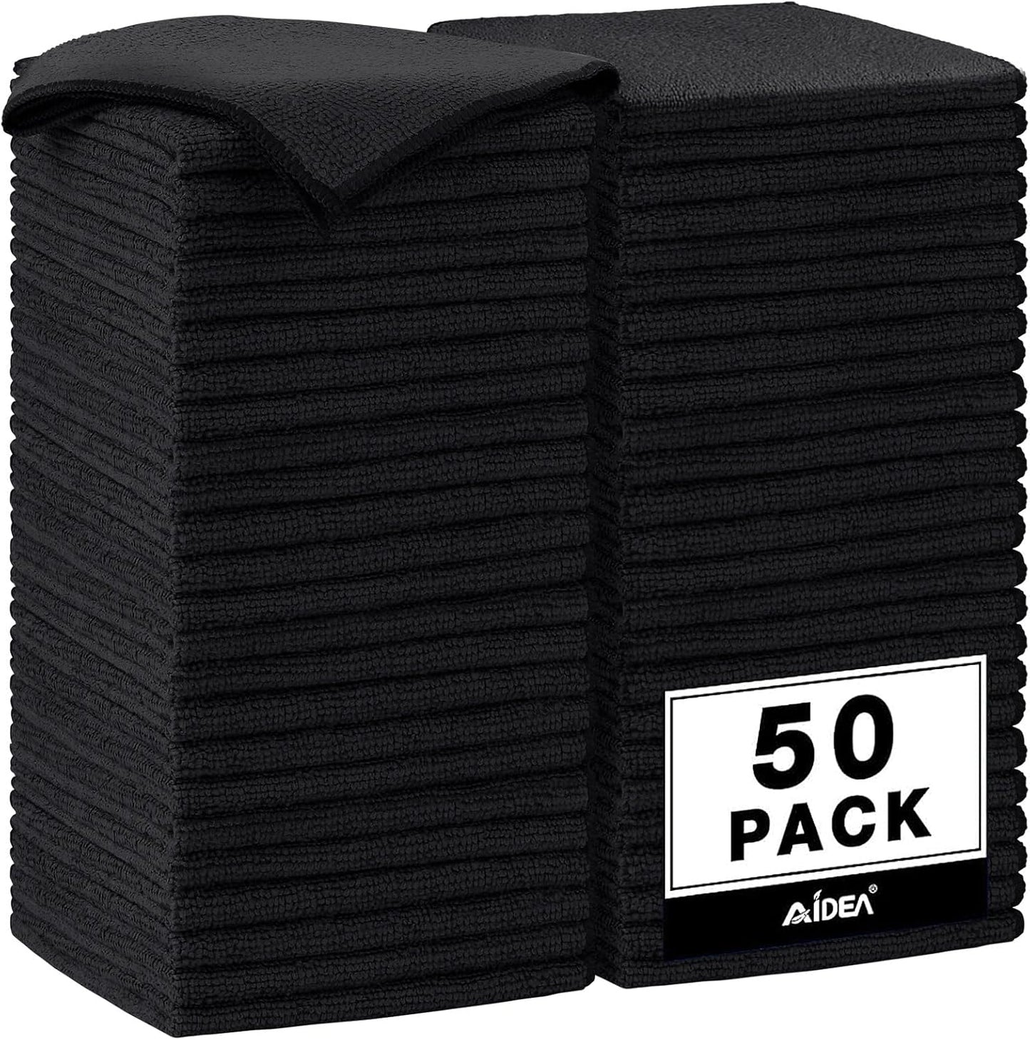 AIDEA Microfiber Cleaning Cloth, 50PK, Microfiber Towels for Cars, Premium Wash Cloths, Dusting Cloth Cleaning Rags, Absorbent Towels for SUVs, House, Kitchen, Window, Cleaning Supplies12×12"