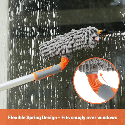 Eazer 2-in-1 Window Cleaner Tool, 64'' Window Squeegee for Home, Window Cleaning Squeegee Kit with Telescopic Pole, Window Washing Kit with Rotatable Bendable Head(Threaded + Telescopic) - EAW01
