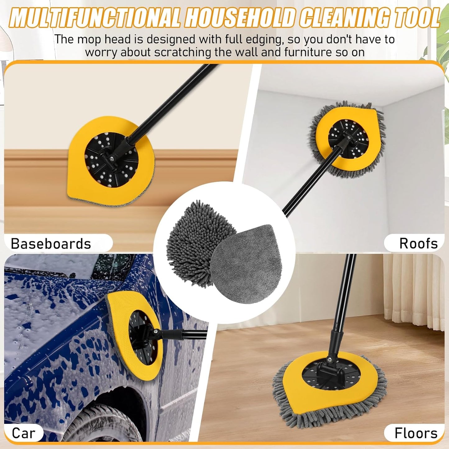 BUVE Wall Cleaner Mop Replacement Heads ,2-Pack Chenille Washable and Reusable Mop Pads, Ceiling Cleaner and Baseboard Duster ,Fit ASIN B0FGQ6M4Z6