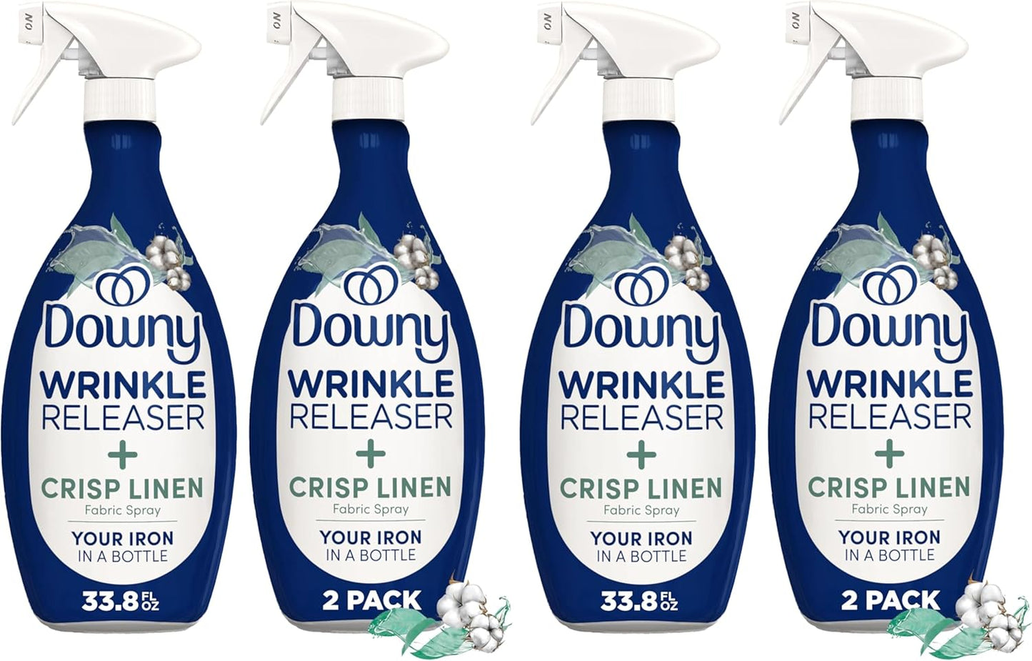 Downy Wrinkle Releaser Spray, All In One Formula, Removes Wrinkles, Static and Odor Eliminator, Crisp Linen Scent, 33.8 Fl Oz, Pack of 2 (Packaging May Vary)