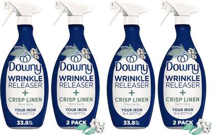 Downy Wrinkle Releaser Spray, All In One Formula, Removes Wrinkles, Static and Odor Eliminator, Crisp Linen Scent, 33.8 Fl Oz, Pack of 2 (Packaging May Vary)