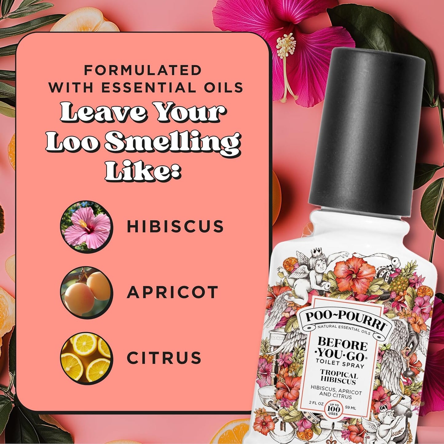 Poo-Pourri Before-You-Go Pocket Toilet Spray, Travel Essentials, Tropical Hibiscus, 1 Fl Oz, Up to 50 Uses, On-The-Go Bathroom Odor Deodorizer with Essential Oils, TSA Approved Size, Hibiscus, Apricot