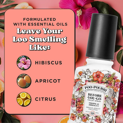 Poo-Pourri Before-You-Go Pocket Toilet Spray, Travel Essentials, Tropical Hibiscus, 1 Fl Oz, Up to 50 Uses, On-The-Go Bathroom Odor Deodorizer with Essential Oils, TSA Approved Size, Hibiscus, Apricot
