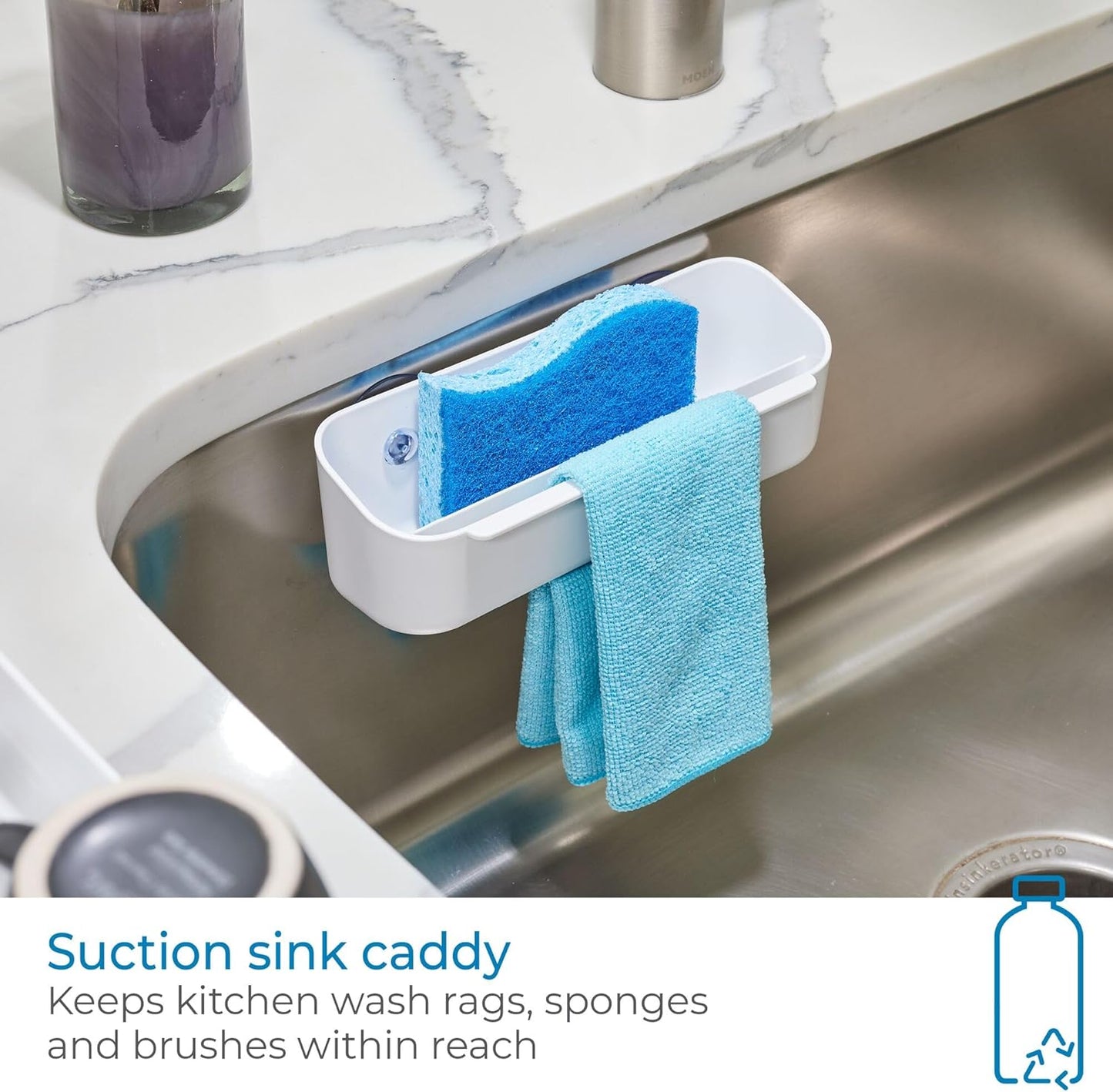 iDesign Recycled Plastic Double Suction Sink Caddy, White