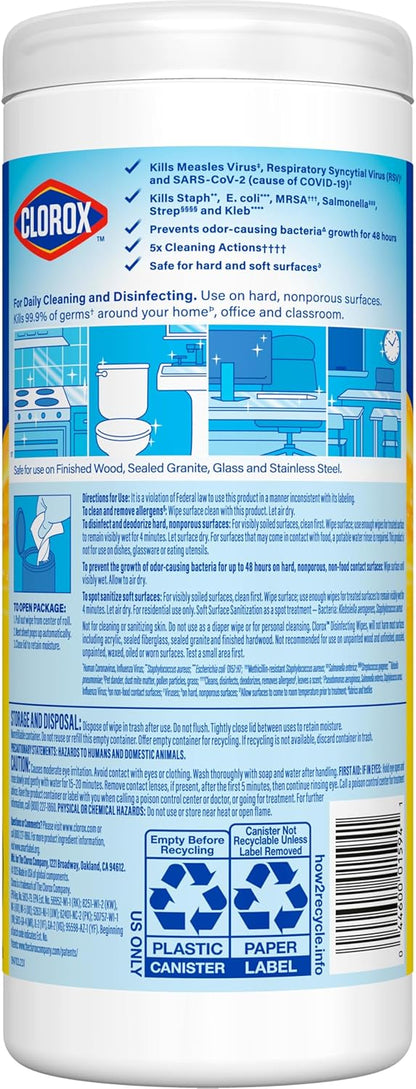 Clorox Disinfecting Cleaning Wipes, Bleach Free, Crisp Lemon, 35 Count (Pack May Vary)